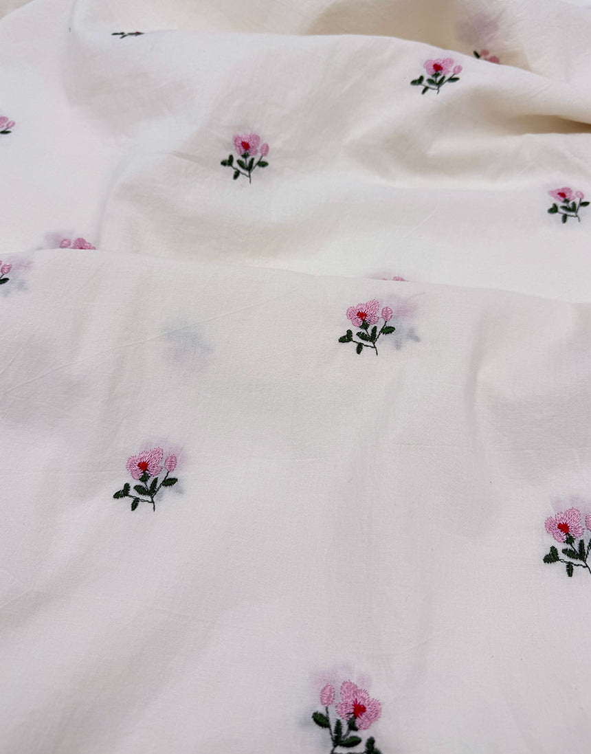 Embroidered Blossom Crinkle Cotton Voile Fabric