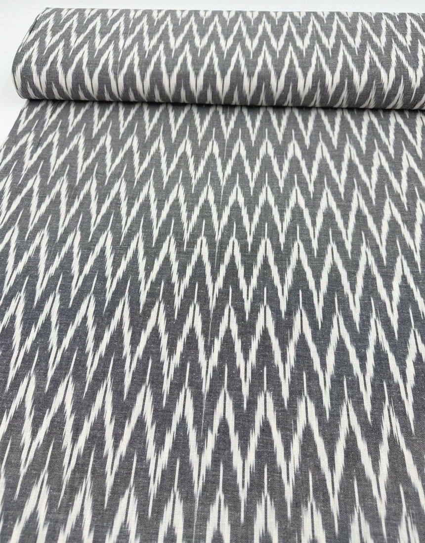 Grey Zig Zag Cotton Ikat Fabric