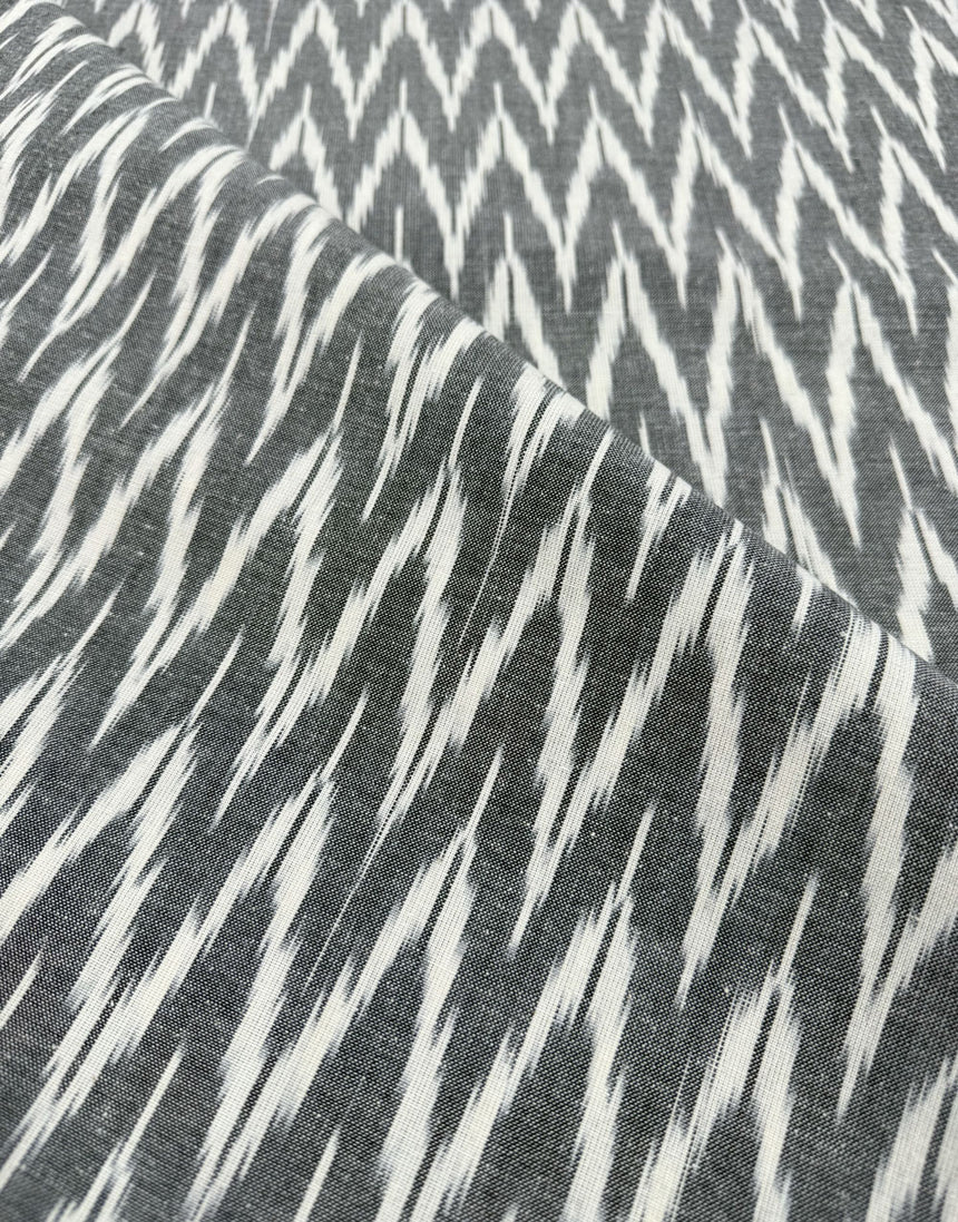 Grey Zig Zag Cotton Ikat Fabric