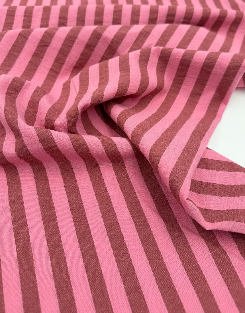 Pink Raspberry Stripe Cotton Yarn-Dyed Fabric