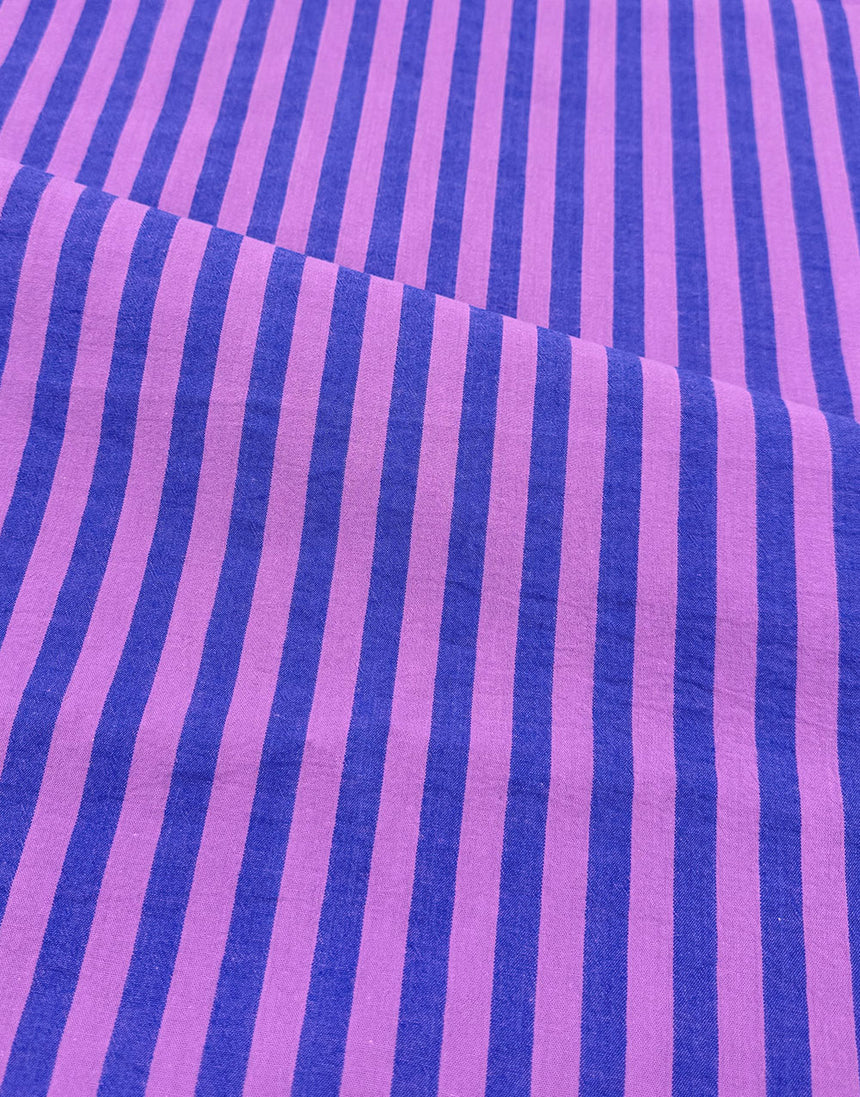 Berry Blue Stripe Cotton Yarn-Dyed Fabric