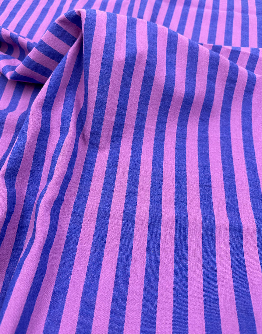 Berry Blue Stripe Cotton Yarn-Dyed Fabric