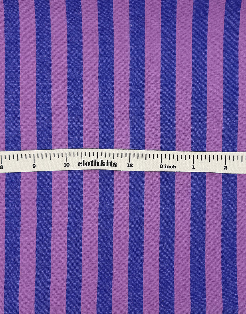 Berry Blue Stripe Cotton Yarn-Dyed Fabric