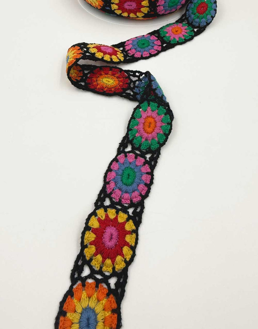 Black Crochet Rose Cotton Trimming