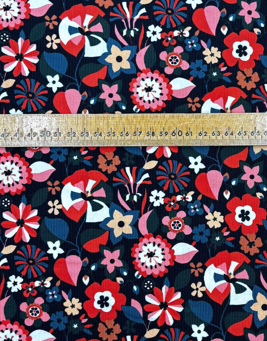 Flame Florali Cotton Needlecord Fabric, Dashwood Studio