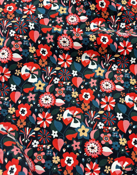 Flame Florali Cotton Needlecord Fabric, Dashwood Studio