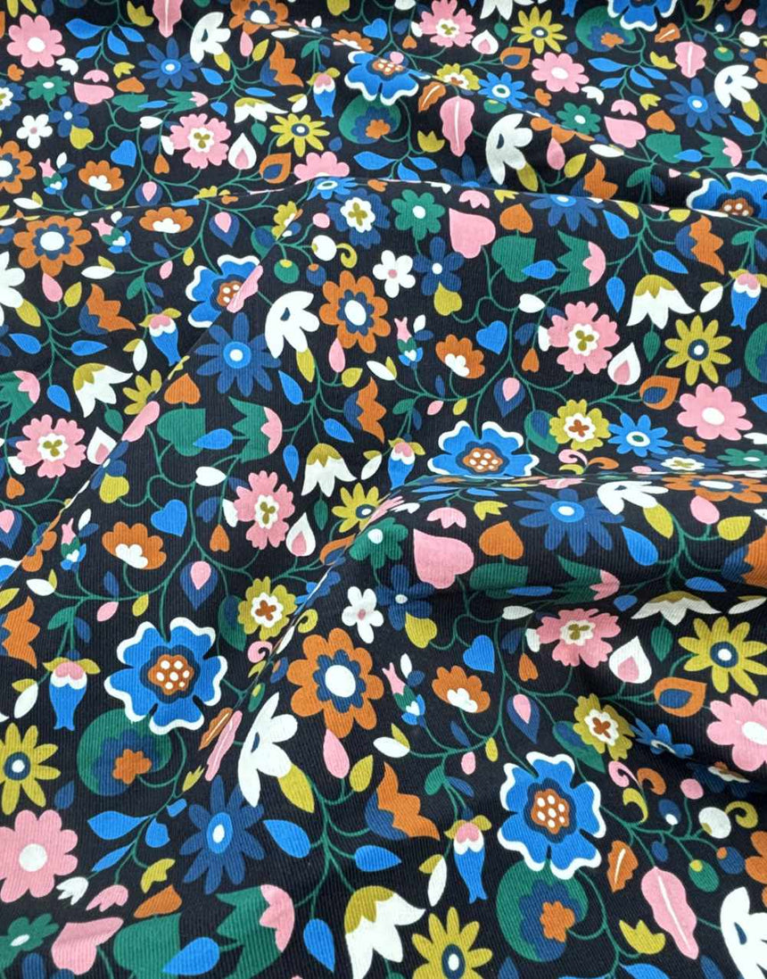 Teal Florali Cotton Needlecord Fabric, Dashwood Studio