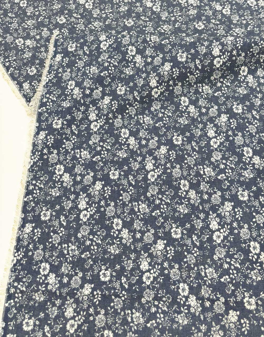 Emily Floral Printed Denim Chambray Fabric