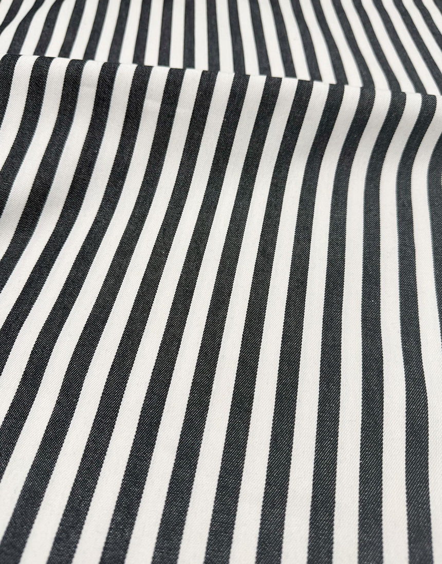 Anthracite Stripe Cotton Denim Fabric