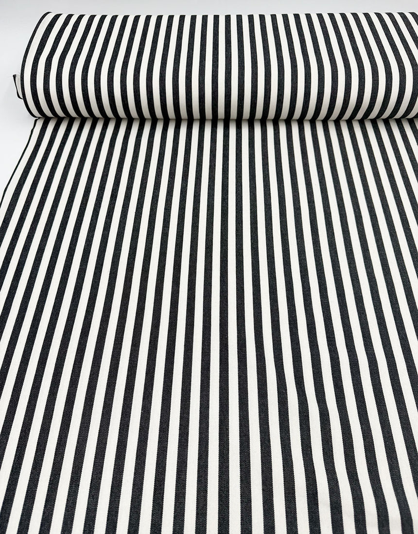 Anthracite Stripe Cotton Denim Fabric