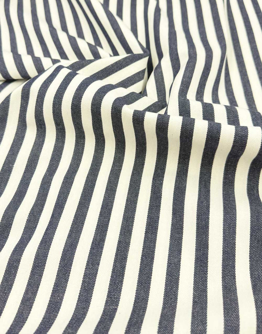 Indigo Stripe Cotton Denim Fabric