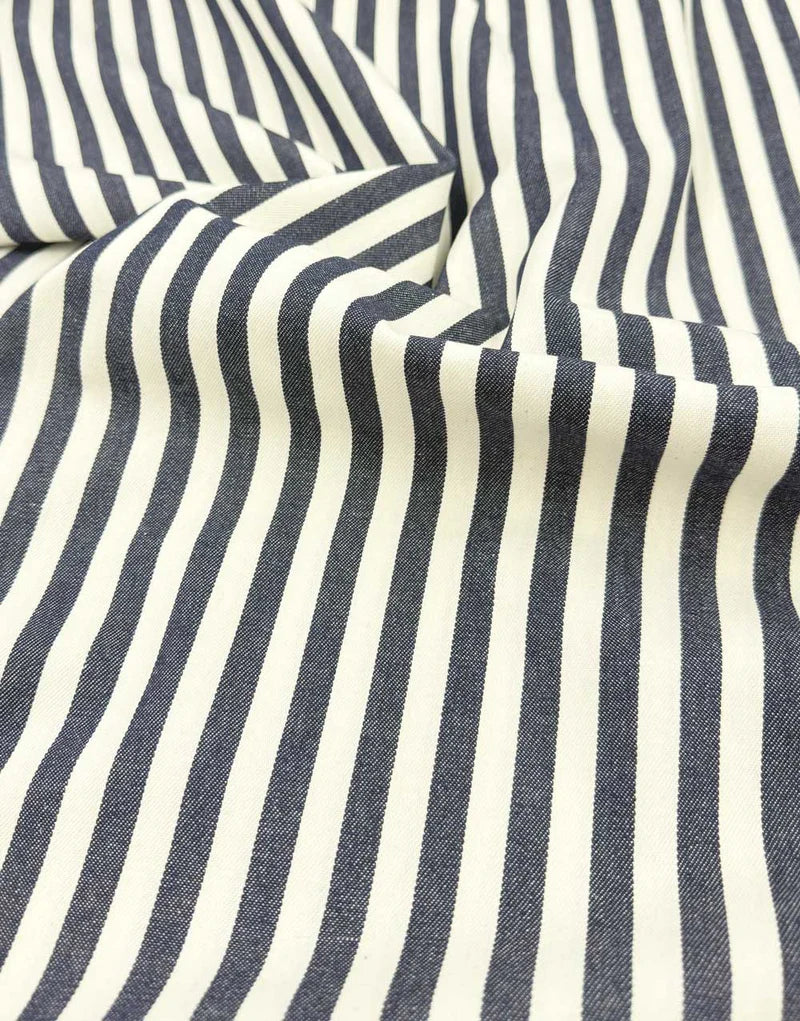 Remnant 2m - Indigo Stripe Cotton Denim Fabric