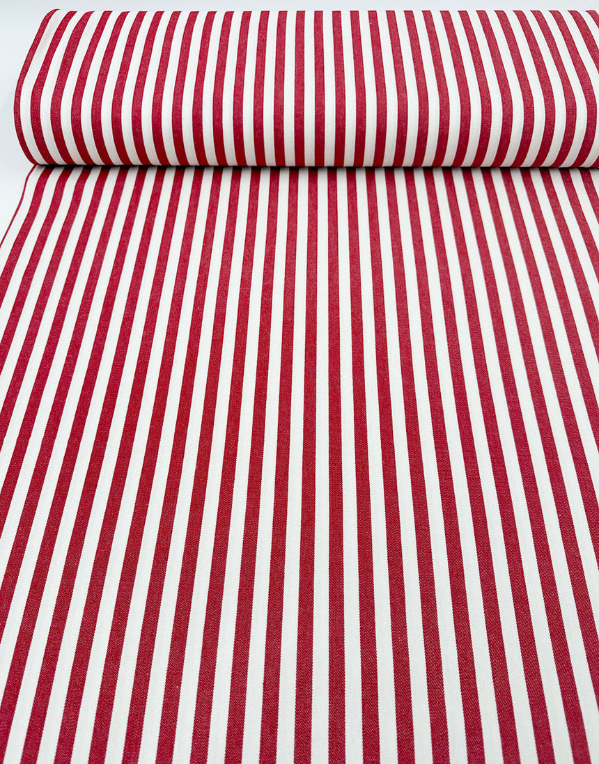 Tomato Red Stripe Cotton Denim Fabric