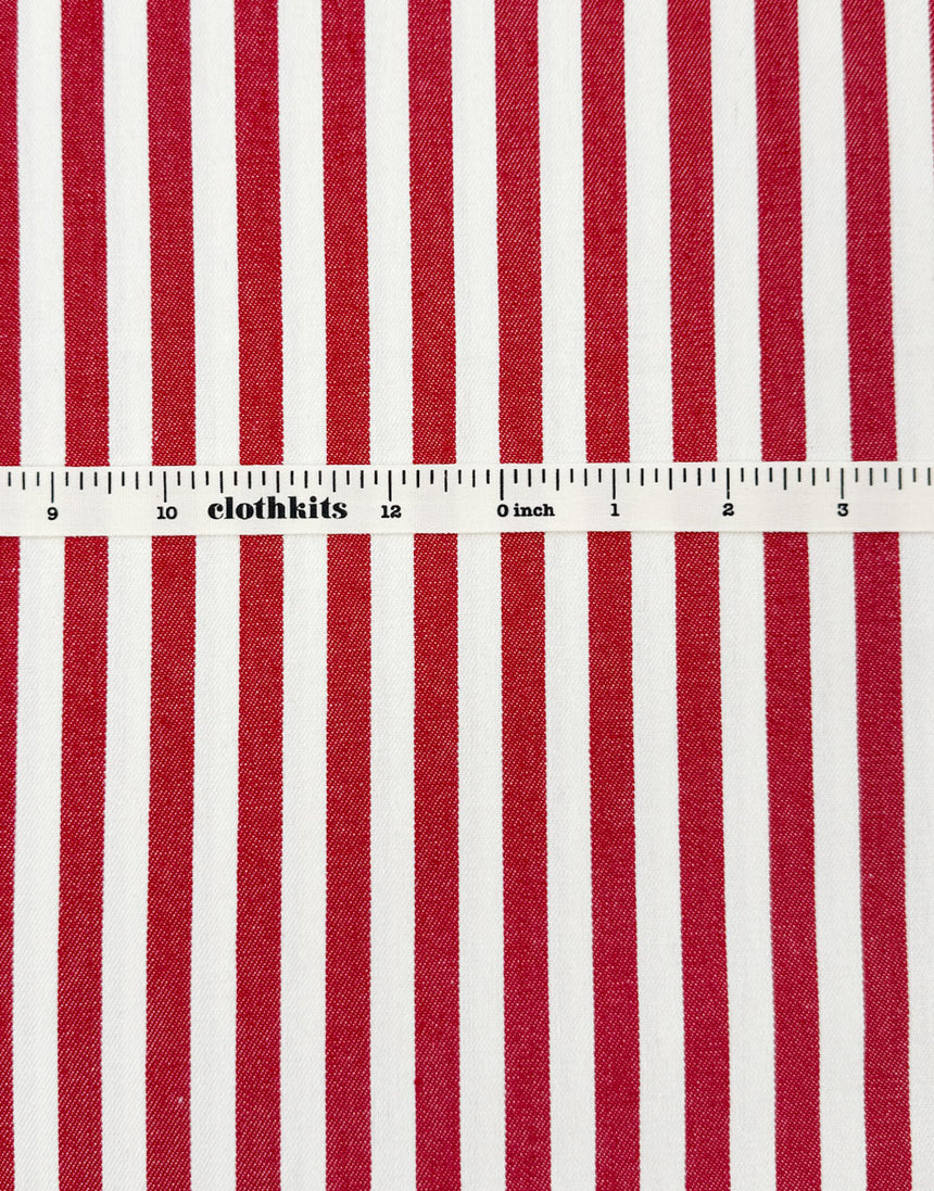 Tomato Red Stripe Cotton Denim Fabric