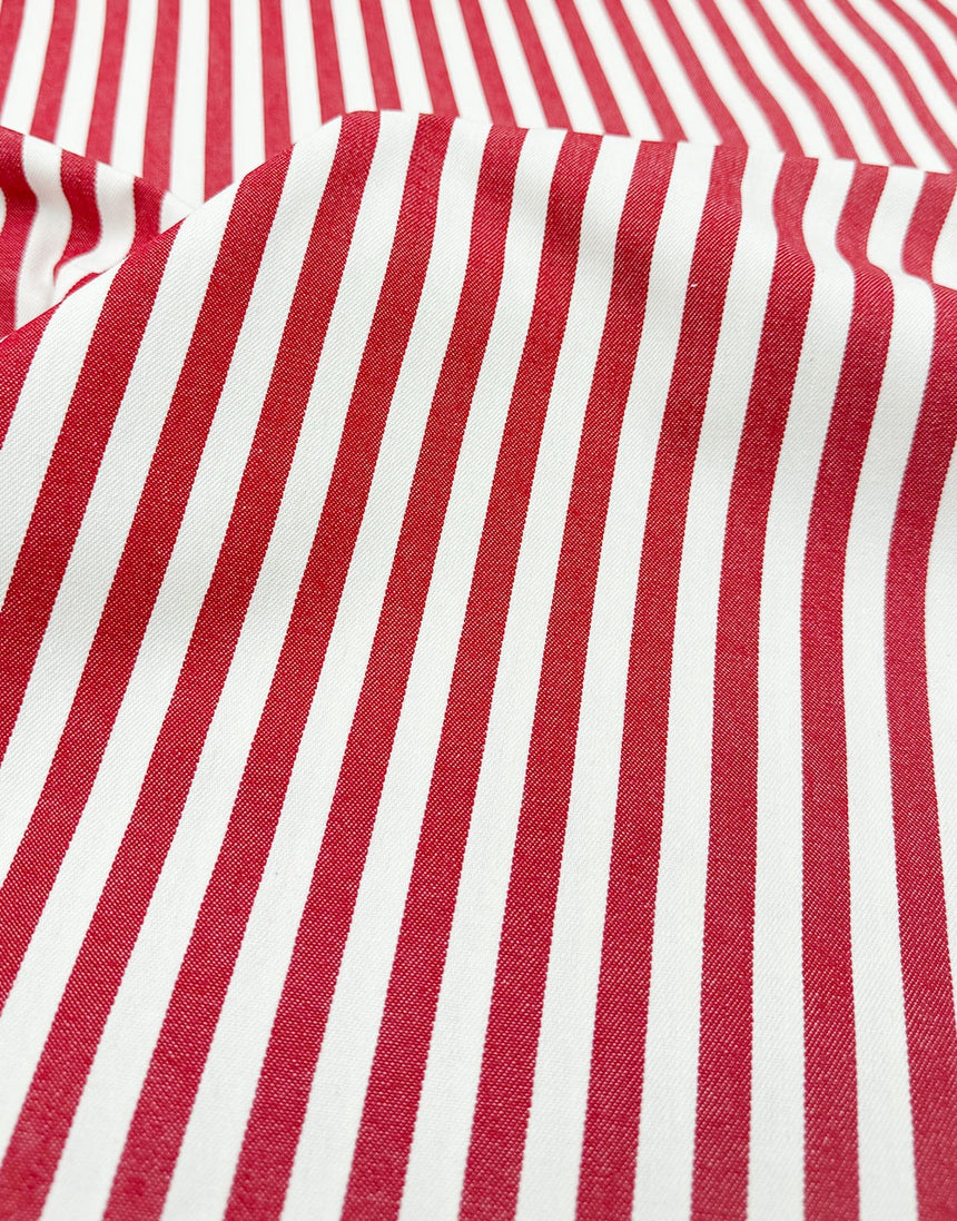 Tomato Red Stripe Cotton Denim Fabric