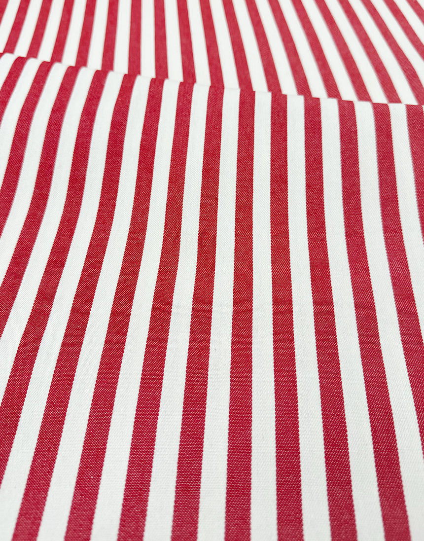Tomato Red Stripe Cotton Denim Fabric