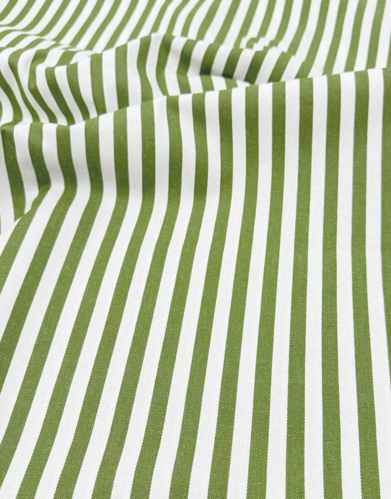 Remnant 1.65m - Olive Green Stripe Cotton Denim Fabric
