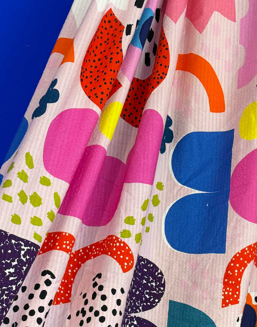 Peach Kooki Cotton Seersucker Fabric, Doops Designs