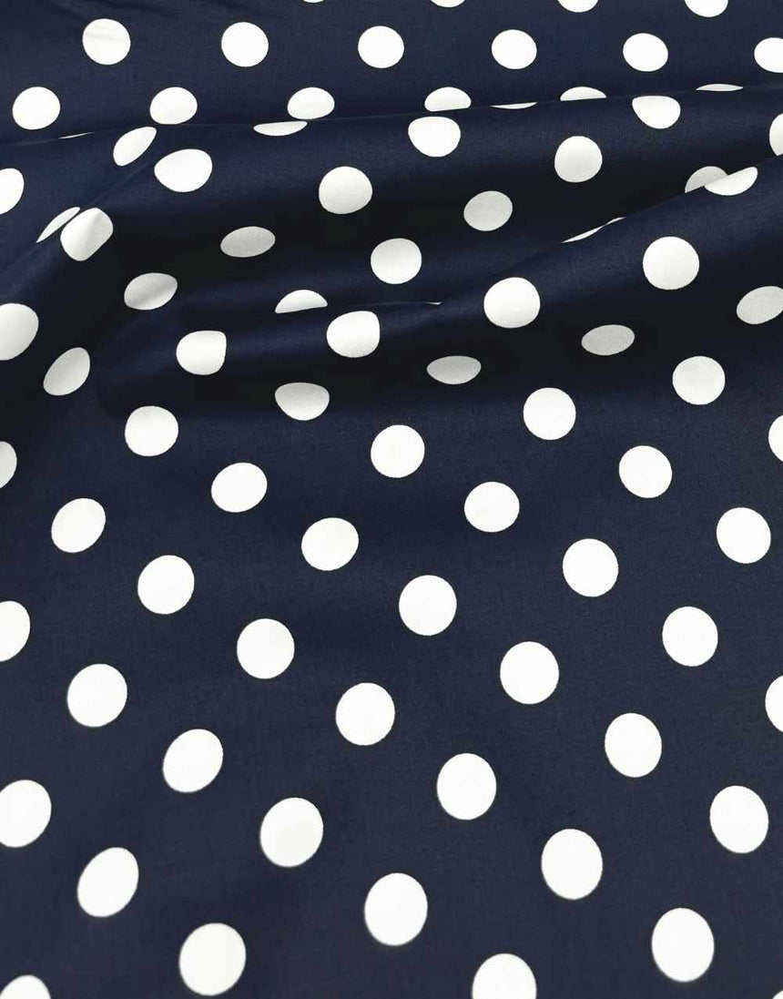 Remnant 1.1m - Navy & White Spot Stretch Cotton Fabric