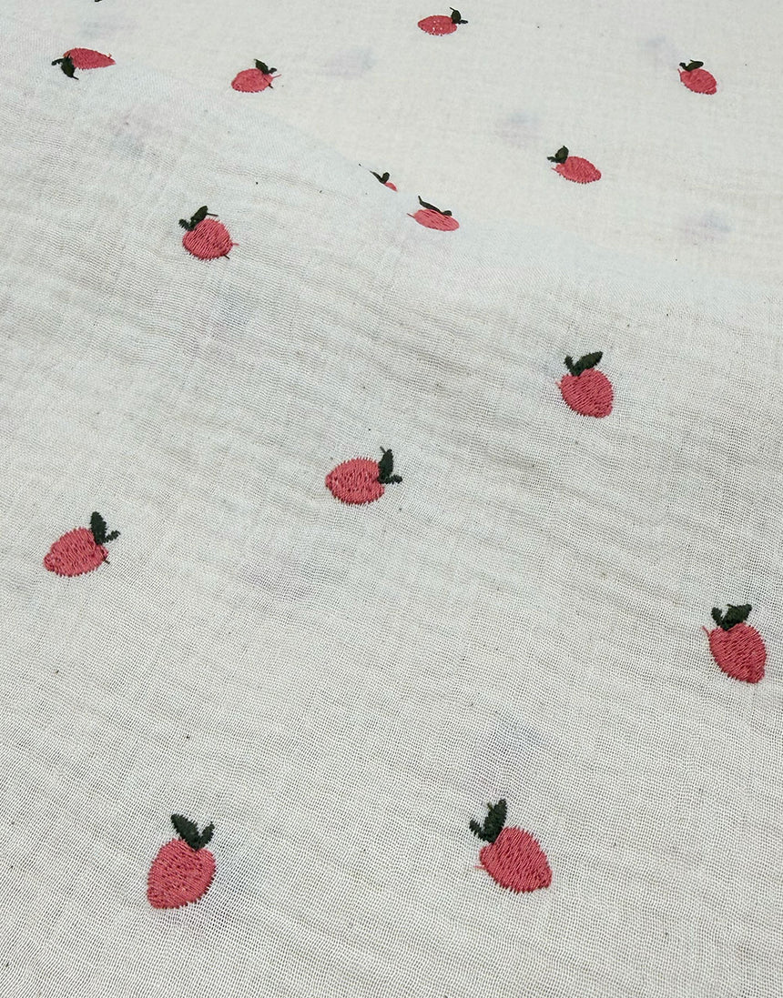 Berry Embroidered Double Gauze Fabric
