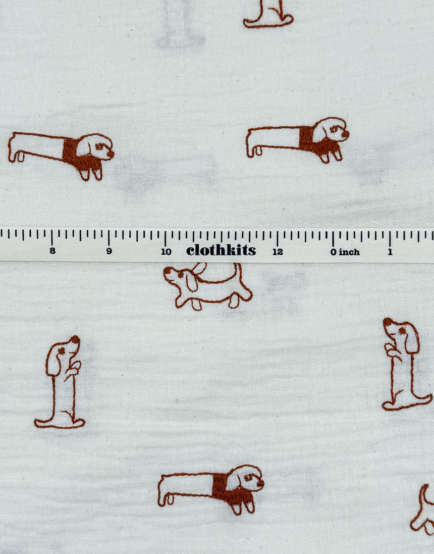 Sausage Dog Parade Embroidered Double Gauze Fabric