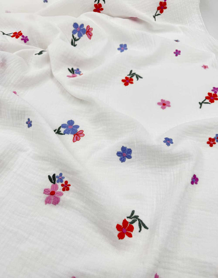 Little Meadow Embroidered Double Gauze Fabric