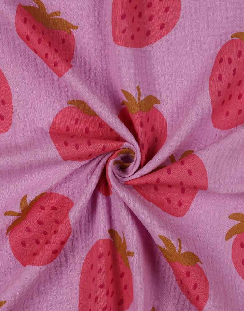 Pink Strawberry Double Gauze Fabric