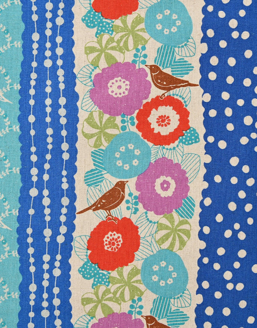 Blue & Turquoise Peck Japanese Cotton Linen Fabric, Echino