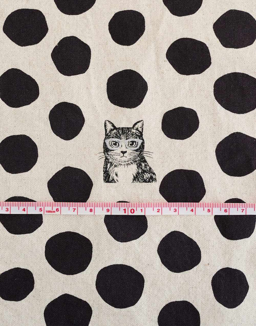 Black & Natural NekoNoe Cat Dot Japanese Cotton Linen Fabric, Echino