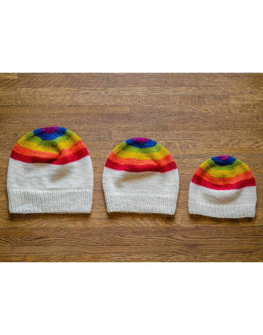 Rainbow Paint Dip Hat Aran Knitting Pattern, eM Knits