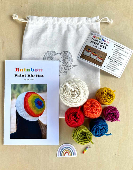 Rainbow Paint Dip Hat Knitting Kit, eM Knits