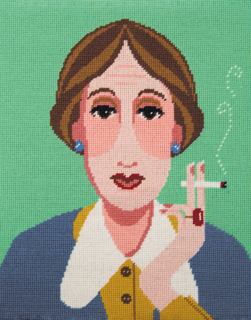 Virginia Woolf Needlepoint Printed Canvas Kit, Emily Peacock