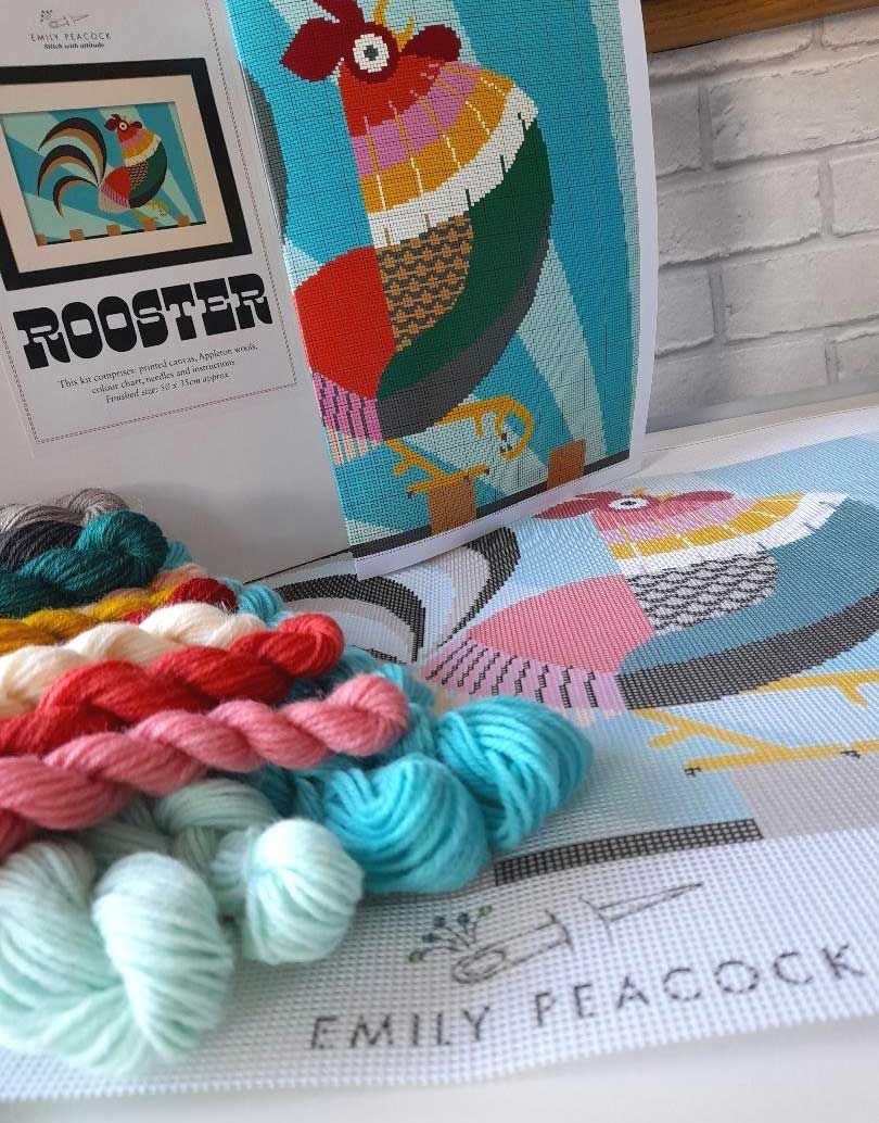 Rooster Needlepoint Kit, Emily Peacock