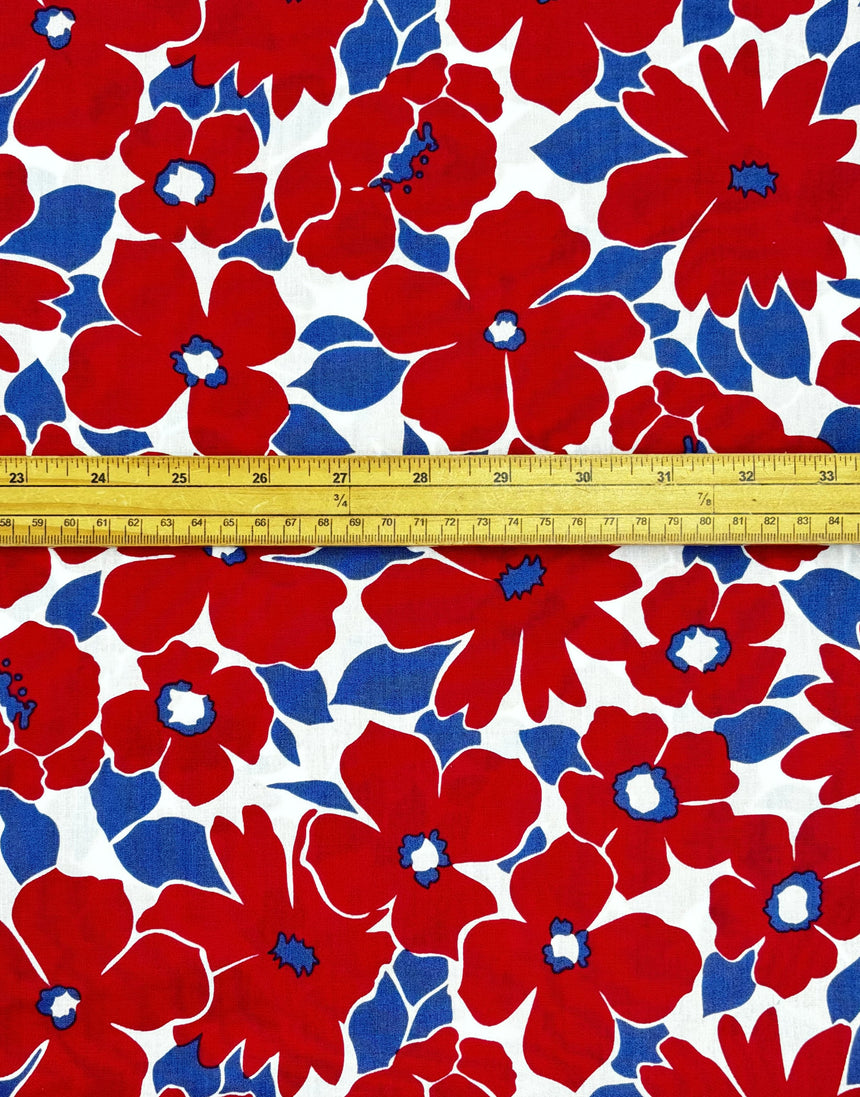 Red Bold Flower Print Cotton Poplin Fabric