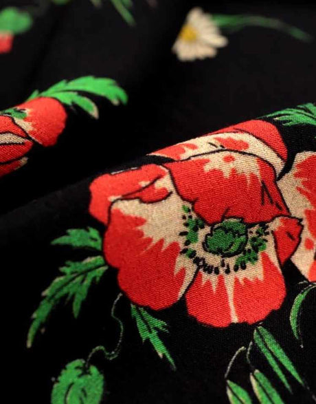 Fabric Godmother Viscose Black / Floral Black Poppy Floral Viscose Crepe Fabric 15923