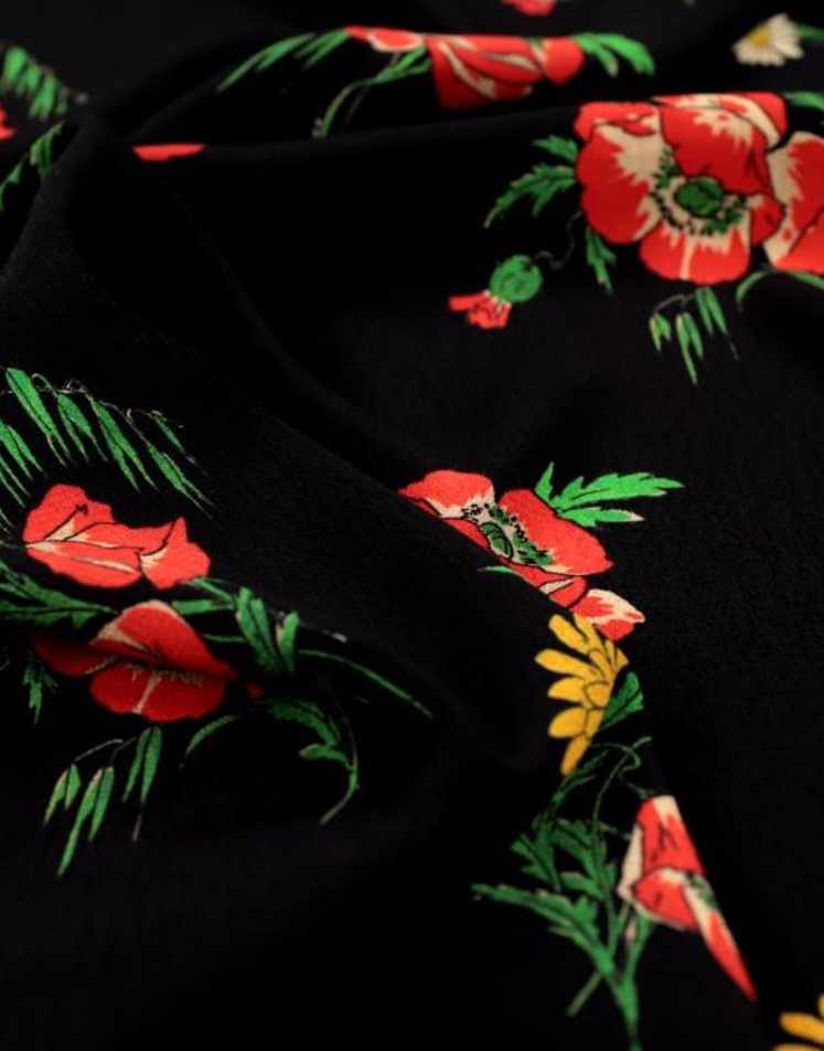 Fabric Godmother Viscose Black / Floral Black Poppy Floral Viscose Crepe Fabric 15923