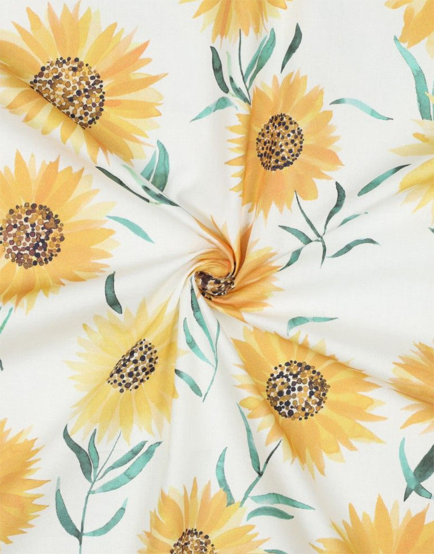 White Sunflower Fine Cotton Poplin Fabric