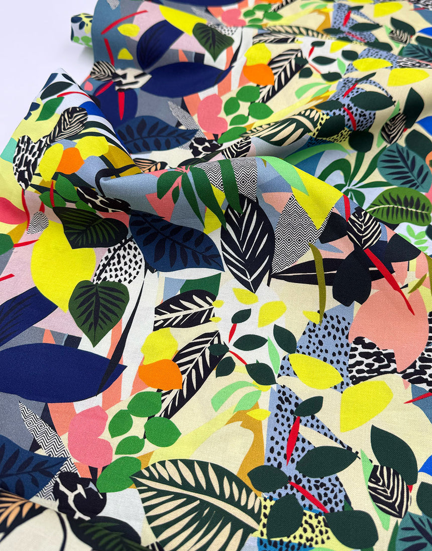 Jungle Leaves Cotton Fabric, Vibrant Botanica by Kitty McCall
