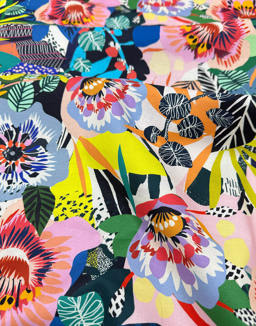 Summer Garden Cotton Fabric, Vibrant Botanica by Kitty McCall
