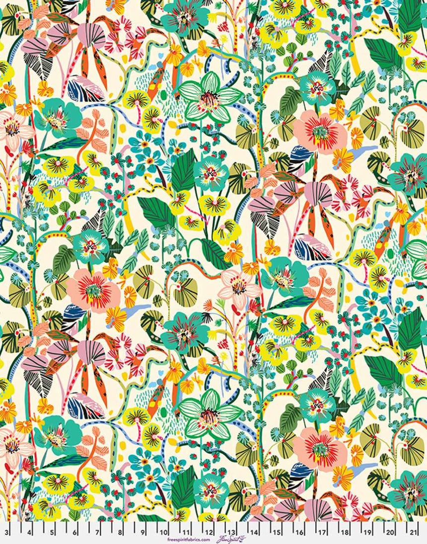 A Thousand Flowers Cotton Fabric, Vibrant Botanica by Kitty McCall