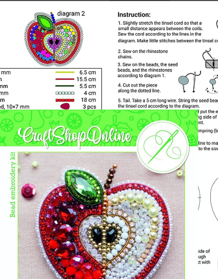 Apple Beaded Embroidery Brooch/Hanging Decoration Kit
