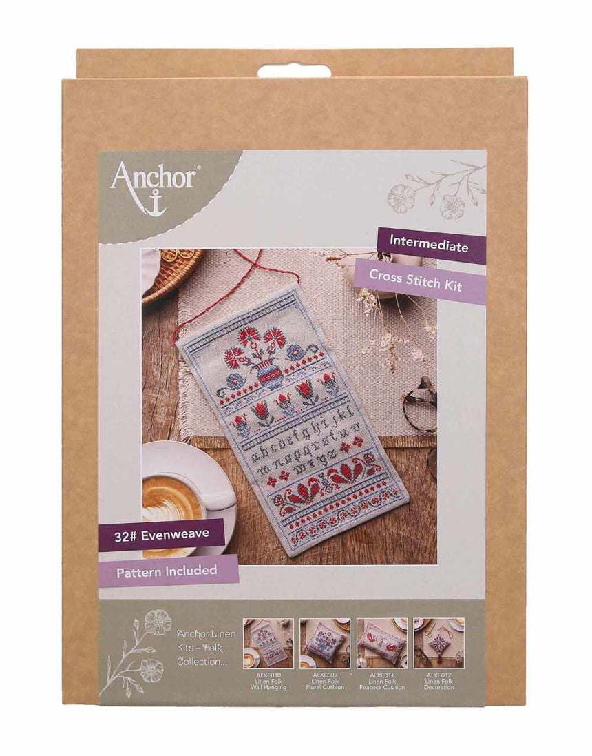 Linen Folk Wall Hanging Sampler Counted Cross Stitch Kit