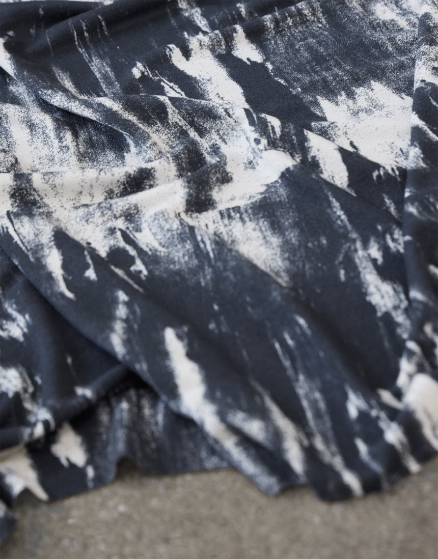 Dark Navy Grunge Crepe EcoVero Viscose Jersey Fabric