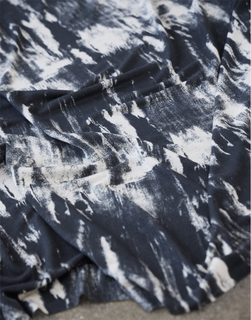 Dark Navy Grunge Crepe EcoVero Viscose Jersey Fabric