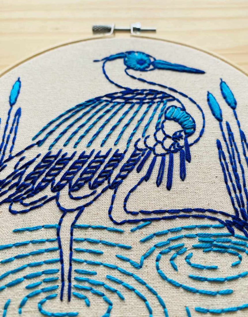 Blue Heron Embroidery Kit, Hook Line & Tinker