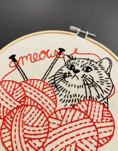 Kitten with Knitting Embroidery Kit, Hook Line & Tinker