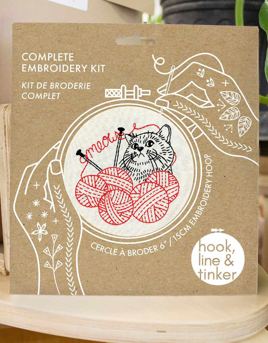 Kitten with Knitting Embroidery Kit, Hook Line & Tinker