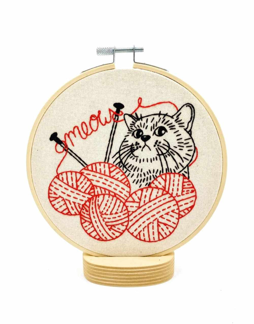 Kitten with Knitting Embroidery Kit, Hook Line & Tinker