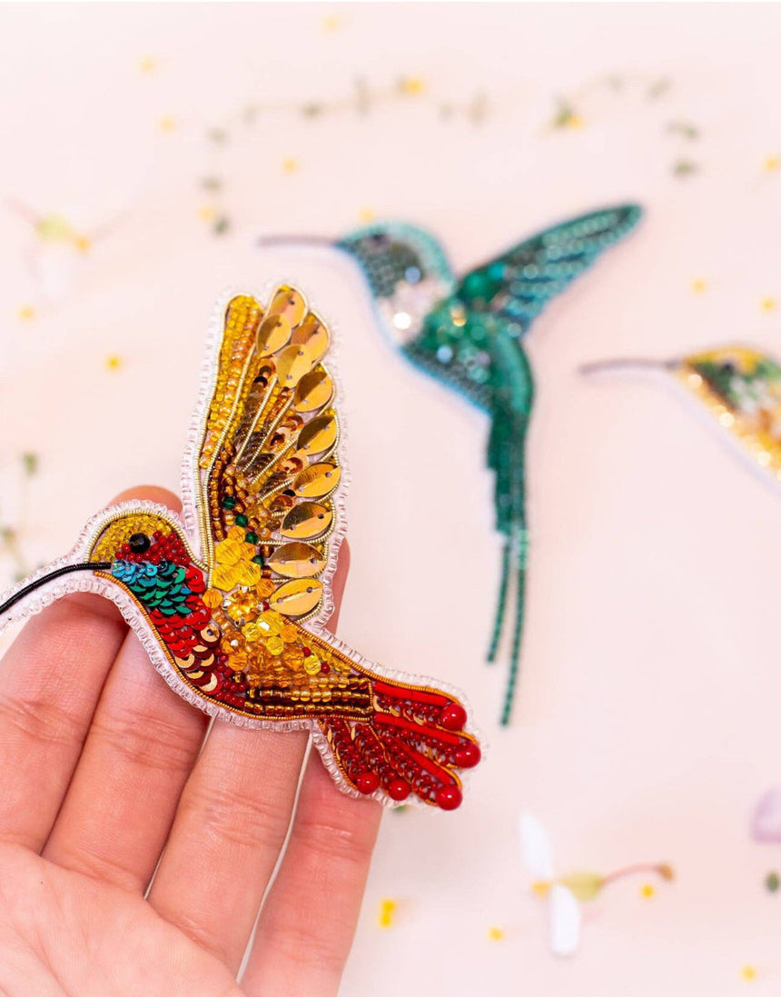 Orange Hummingbird Beaded Embroidery Brooch/Hanging Decoration Kit