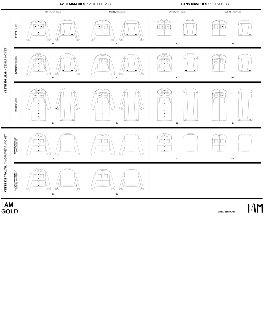 Gold Denim Jacket Sewing Pattern, I AM Patterns